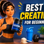 Creatine supplement with shaker bottle and workout essentials for beginners