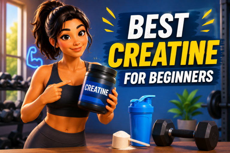 Creatine supplement with shaker bottle and workout essentials for beginners
