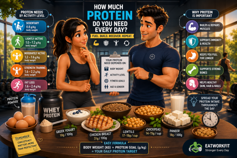 Healthy foods rich in protein including eggs, chicken, fish, lentils and dairy for daily nutrition