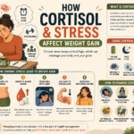 Woman experiencing stress and showing the effects of cortisol on weight gain and belly fat