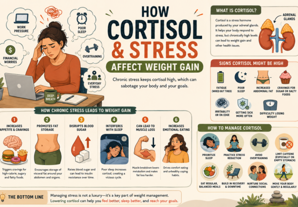 Woman experiencing stress and showing the effects of cortisol on weight gain and belly fat