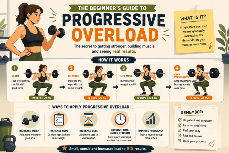 Beginner performing strength training with weights to practice progressive overload