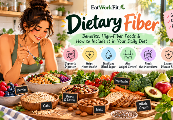 Fiber-rich foods including fruits, vegetables, chia seeds, nuts, lentils, beans, and whole grains to support digestion and gut health.