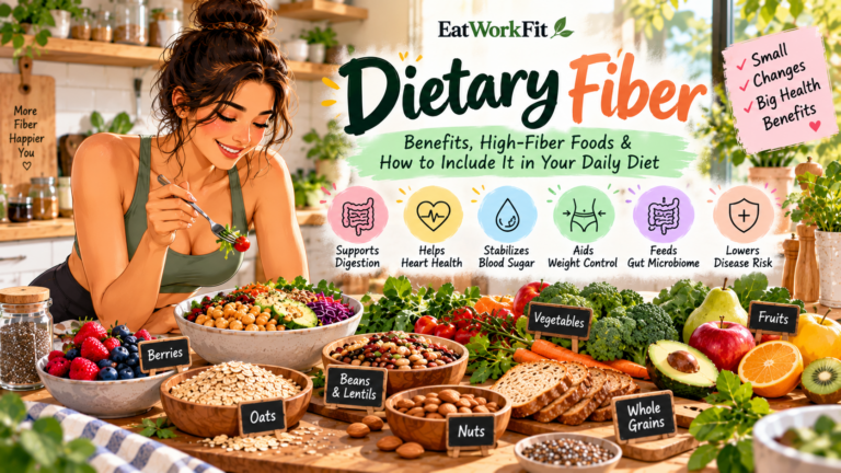 Fiber-rich foods including fruits, vegetables, chia seeds, nuts, lentils, beans, and whole grains to support digestion and gut health.