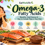 Omega-3-rich foods including salmon, sardines, chia seeds, flaxseeds, walnuts, and mackerel for heart and brain health.