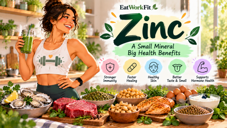 Zinc-rich foods including oysters, beef, chicken, eggs, pumpkin seeds, cashews, chickpeas, yogurt, and lentils to support immune function and overall health.
